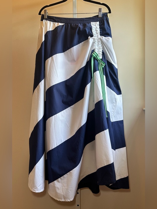 La Plage Dresses & Skirts - La Plage Cabana Ruched Skirt Navy White Stripe Ribbon Detail NWT L MSRP $248
